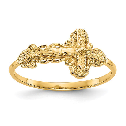 14K Yellow Gold Diamond-Cut Crucifix Ring
