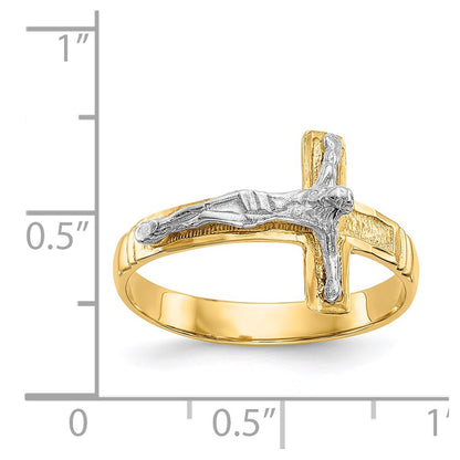 14K Two-Tone Gold Polished Diamond-Cut Mens Crucifix Ring