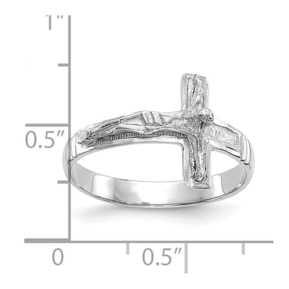14K White Gold Polished Diamond-Cut Mens Crucifix Ring