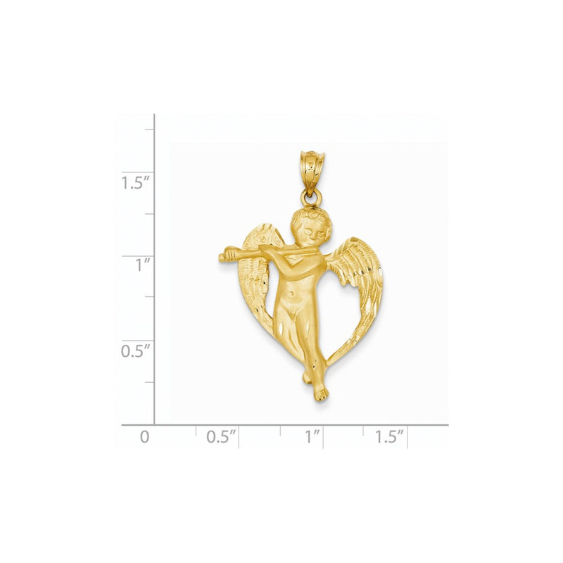 14k Yellow Gold Satin Angel with flute Pendant