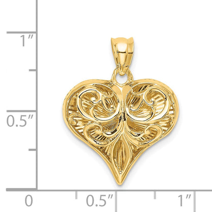 14k Yellow Gold Polished Patterned Heart Pendant