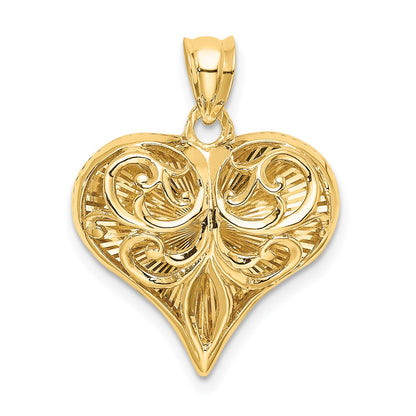 14k Yellow Gold Polished Patterned Heart Pendant