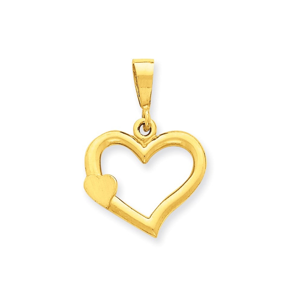 14k Yellow Gold Solid Satin Polished Fancy Heart Pendant