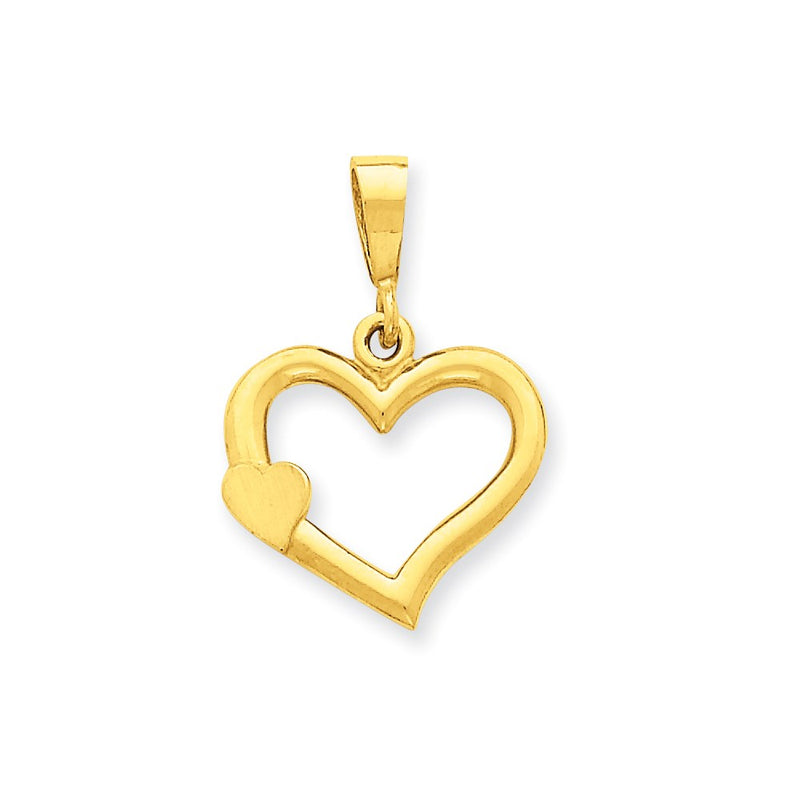 14k Yellow Gold Solid Satin Polished Fancy Heart Pendant