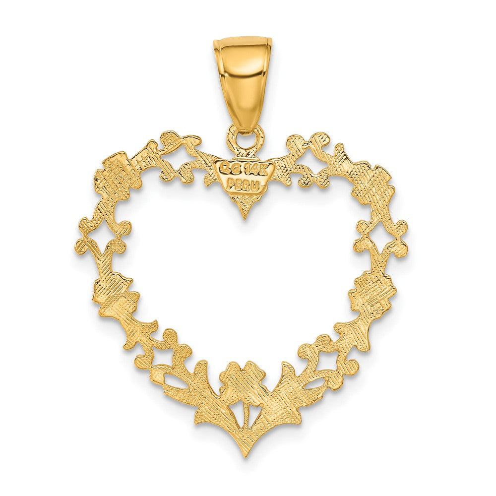 14k Yellow Gold Polished Floral Border Heart Pendant