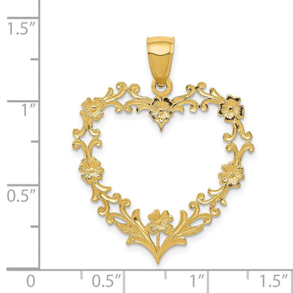 14k Yellow Gold Polished Floral Border Heart Pendant