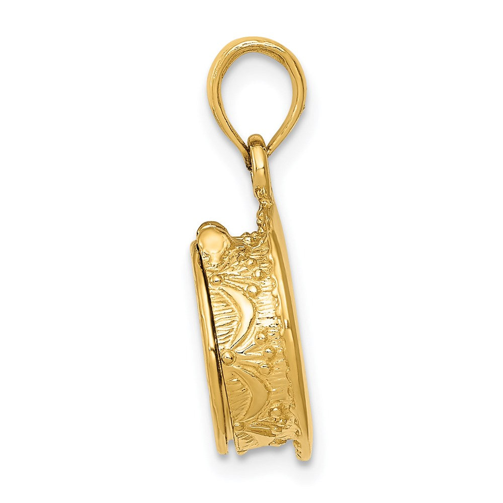 14k Yellow Gold 3D Enamel Birthday Cake with Candle Inside Pendant