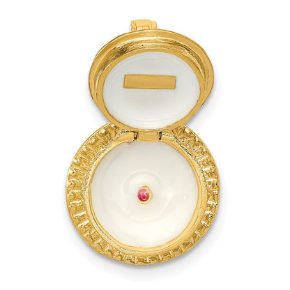 14k Yellow Gold 3D Enamel Birthday Cake with Candle Inside Pendant