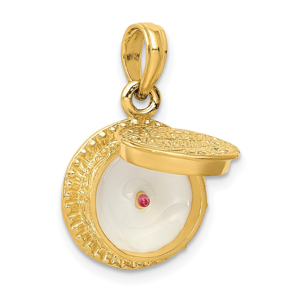 14k Yellow Gold 3D Enamel Birthday Cake with Candle Inside Pendant