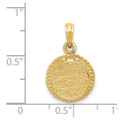 14k Yellow Gold 3D Enamel Birthday Cake with Candle Inside Pendant