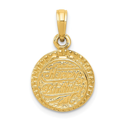 14k Yellow Gold 3D Enamel Birthday Cake with Candle Inside Pendant