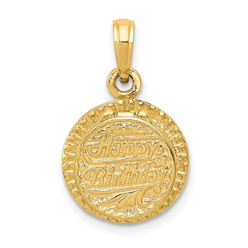 14k Yellow Gold 3D Enamel Birthday Cake with Candle Inside Pendant