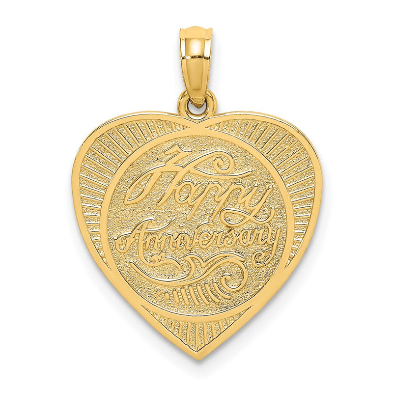 14k Yellow Gold Textured Back HAPPY ANNIVERSARY in Heart Charm