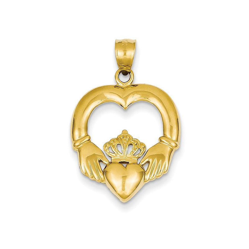 14k Yellow Gold Polished Open-Backed Claddagh Pendant