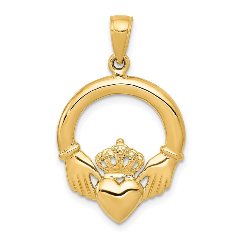 14k Yellow Gold Polished Claddagh Pendant