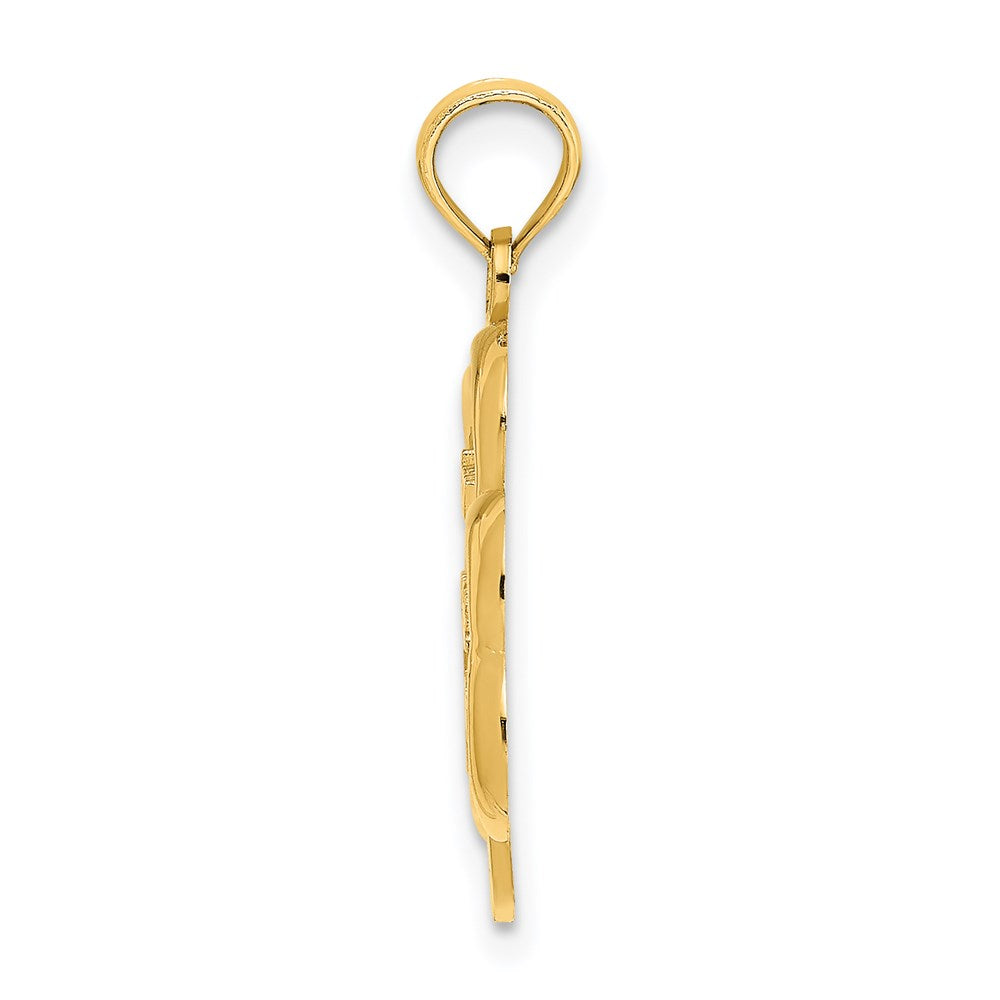 14k Yellow Gold Polished Solid Satin Happy St. Patricks Day Clover Charm