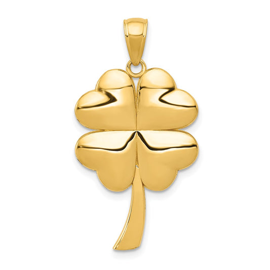 14k Yellow Gold Solid Polished 4-Leaf Clover Pendant