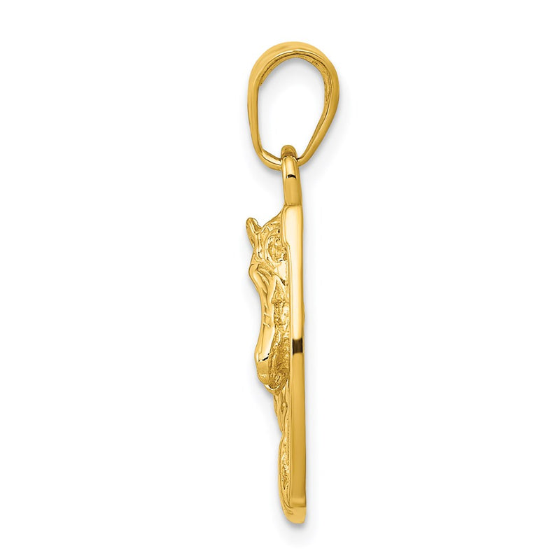 14k Yellow Gold Solid Polished Horse Head in Horseshoe Pendant