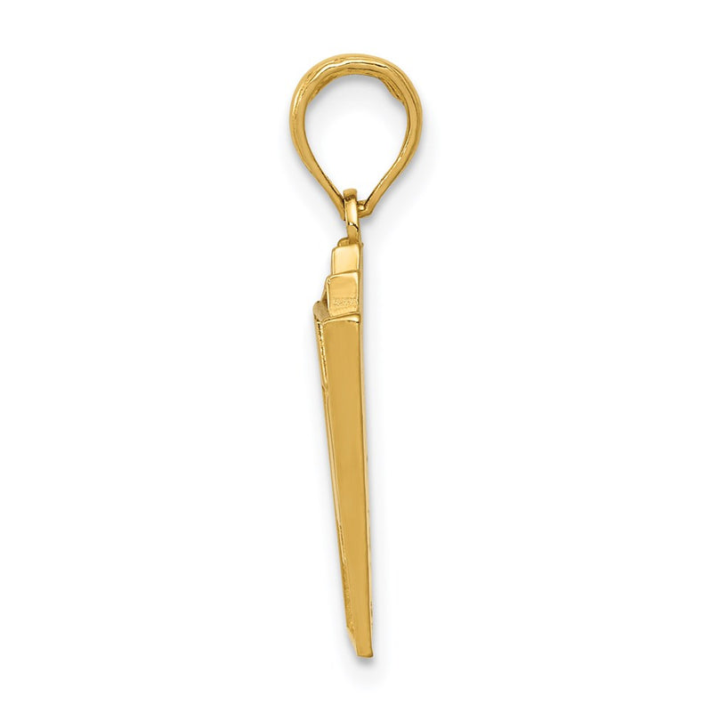 14k Yellow Gold Solid Satin Polished Royal Flush Pendant