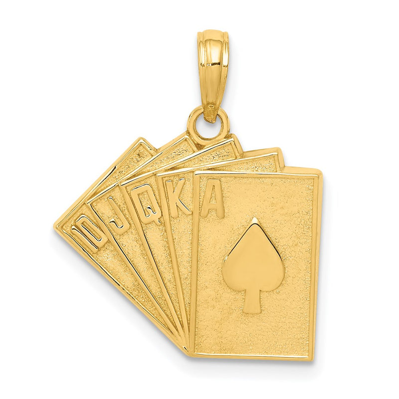14k Yellow Gold Solid Satin Polished Royal Flush Pendant