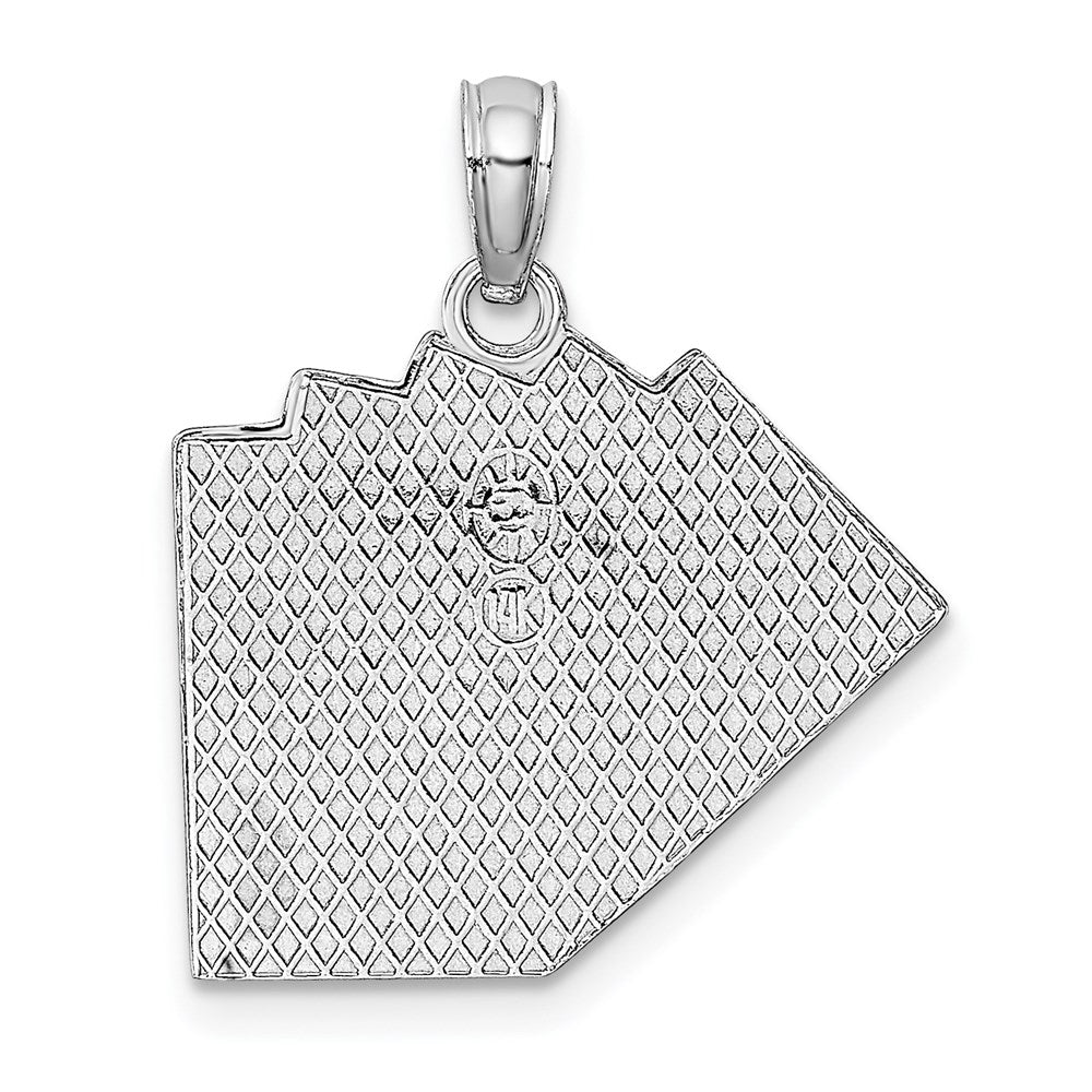 14k White Gold Solid Satin Polished Royal Flush Pendant