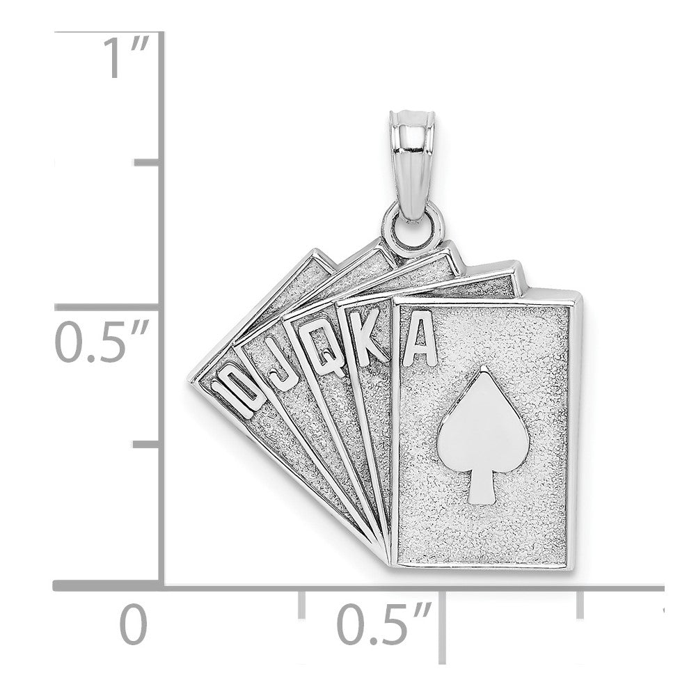 14k White Gold Solid Satin Polished Royal Flush Pendant