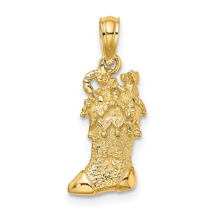 14k Yellow Gold Solid Polished 3D Christmas Stocking Charm