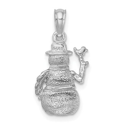 14k White Gold Satin and Polished 3-D Snowman Charm