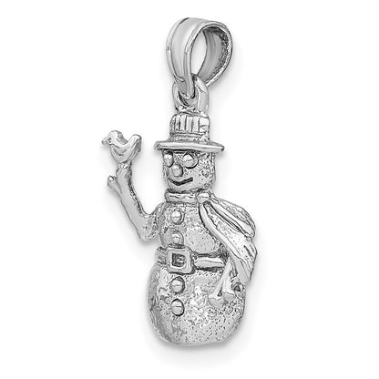 14k White Gold Satin and Polished 3-D Snowman Charm