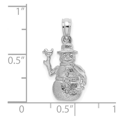 14k White Gold Satin and Polished 3-D Snowman Charm