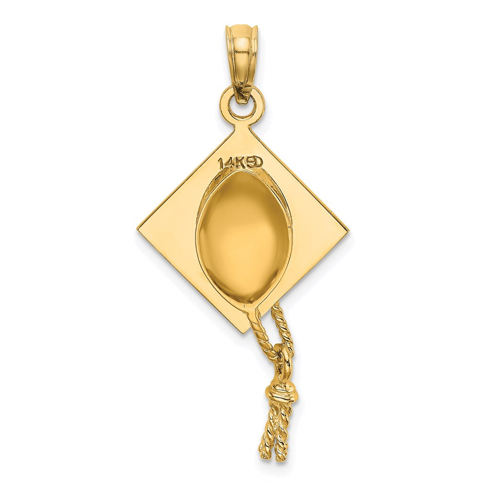 14k Yellow Gold Solid Polished 3-D Graduation Cap Pendant