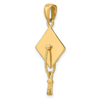 14k Yellow Gold Solid Polished 3-D Graduation Cap Pendant