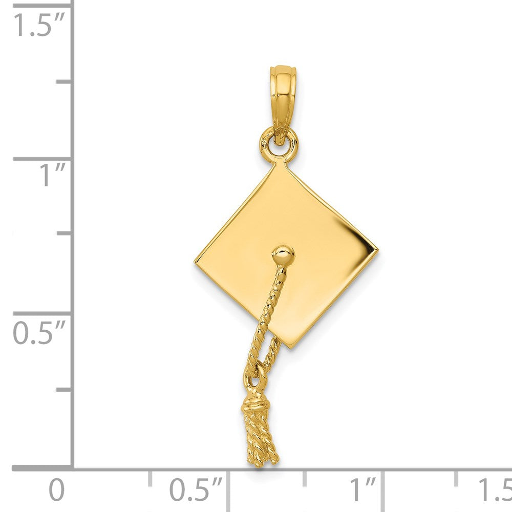 14k Yellow Gold Solid Polished 3-D Graduation Cap Pendant