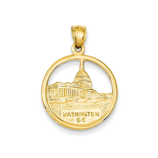 14k Yellow Gold Reversible Washington D.C. in Disc Pendant