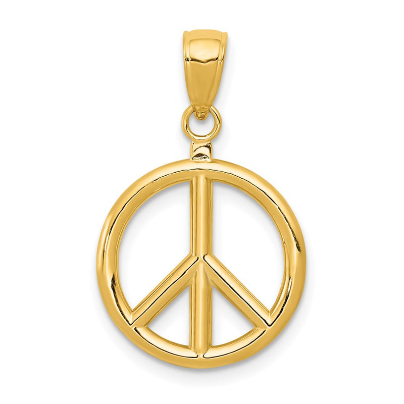 14k Yellow Gold 3D Polished Peace Sign Charm