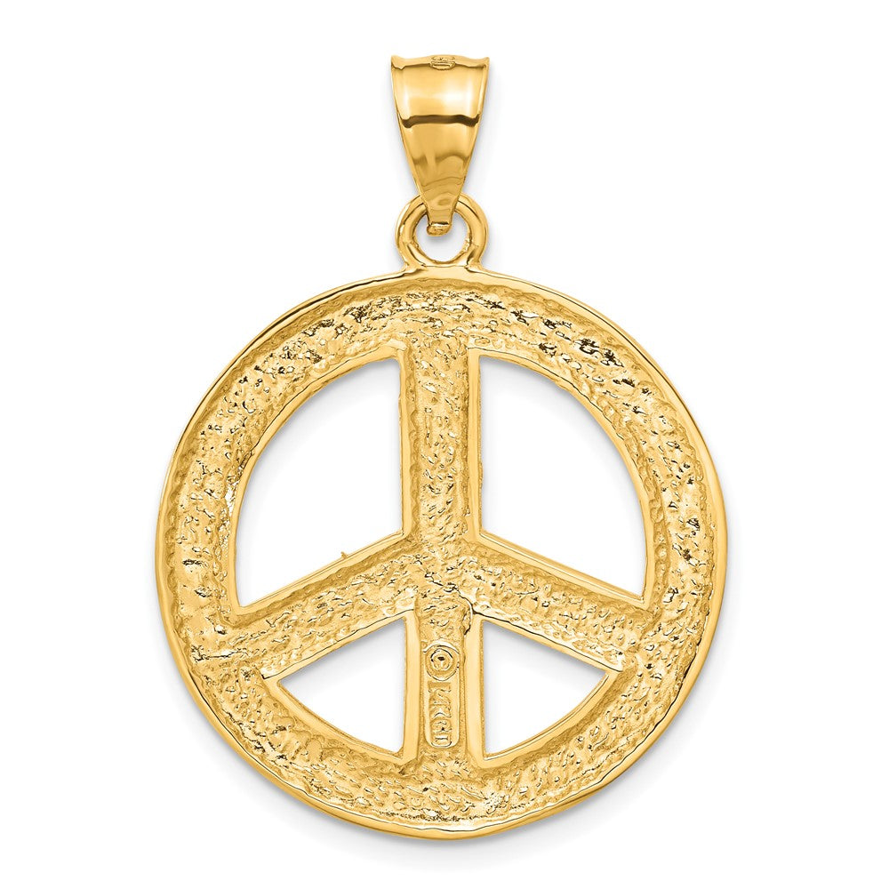 14k Yellow Gold Solid Polished Peace Sign Pendant