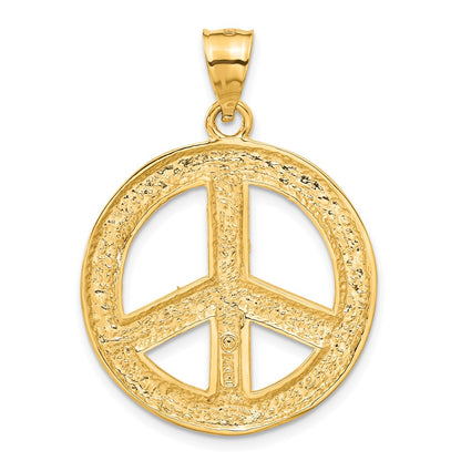 14k Yellow Gold Solid Polished Peace Sign Pendant