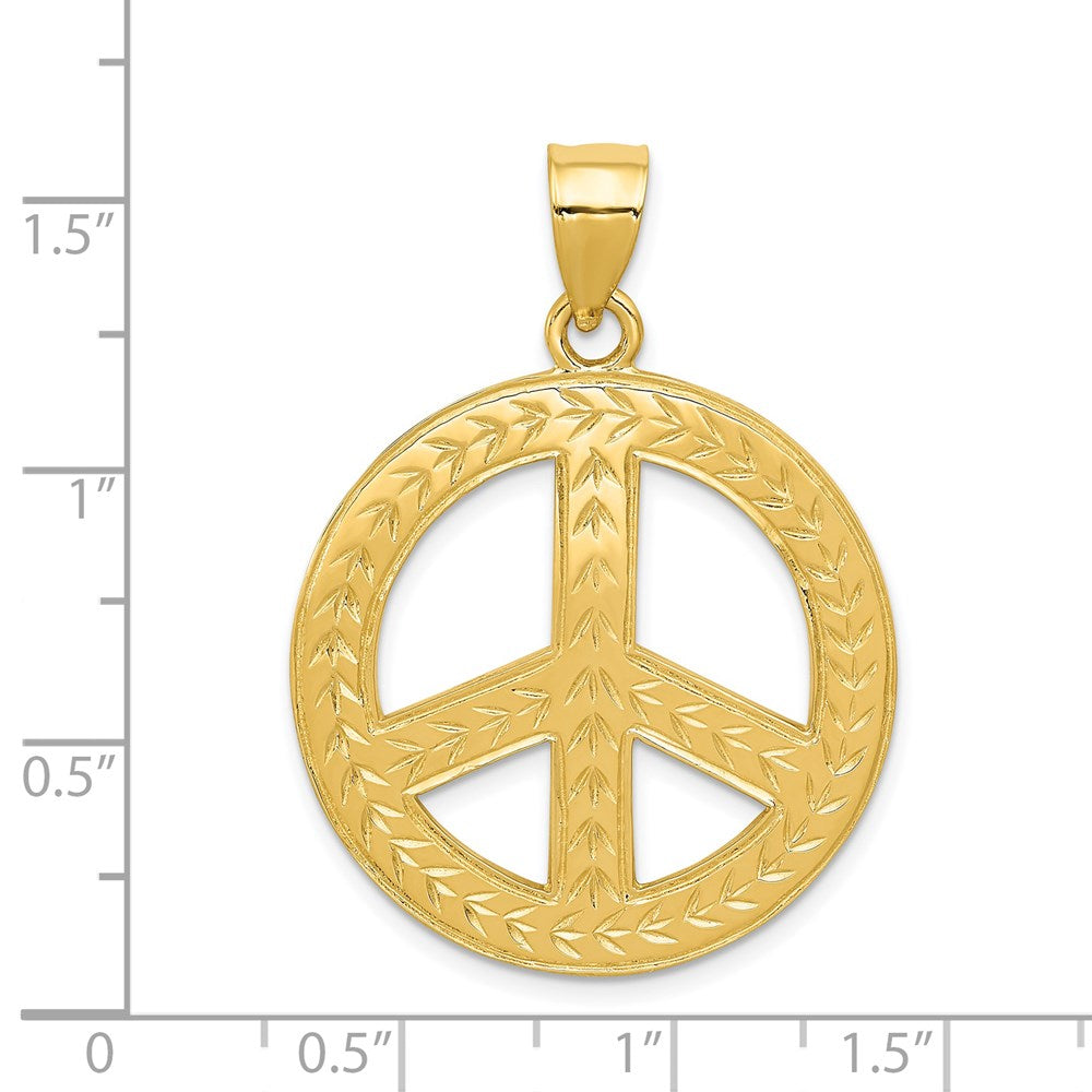 14k Yellow Gold Solid Polished Peace Sign Pendant