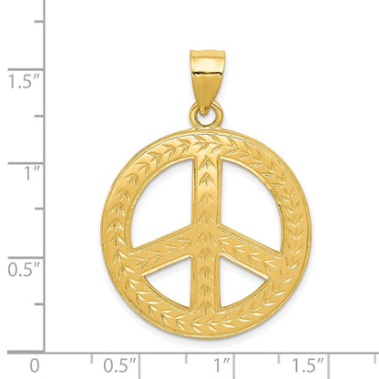 14k Yellow Gold Solid Polished Peace Sign Pendant
