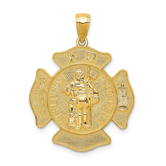 14k Yellow Gold Large FD St. Florian Badge Pendant
