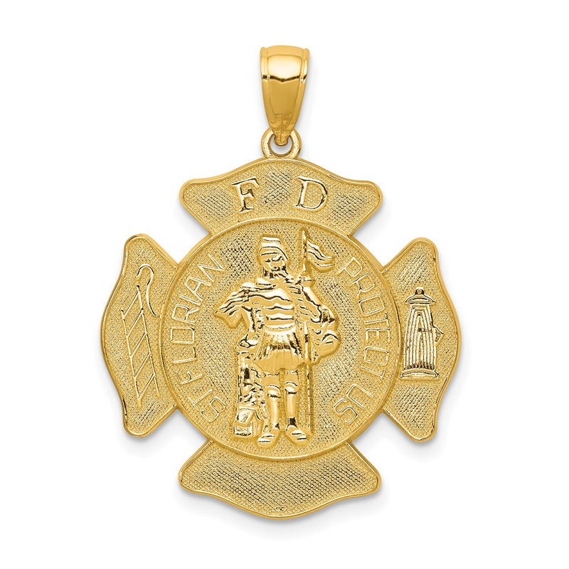 14k Yellow Gold Large FD St. Florian Badge Pendant