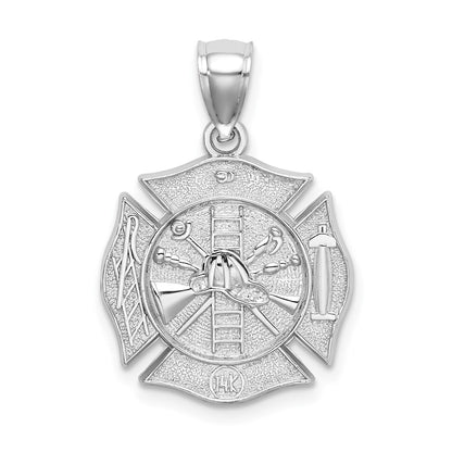 14k White Gold Reversible Fire Department Shield Pendant