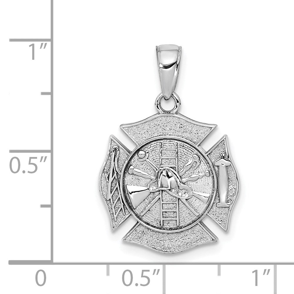 14k White Gold Reversible Fire Department Shield Pendant
