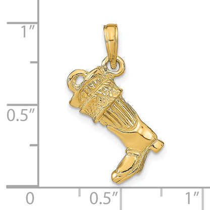 14k Yellow Gold 3-D Large Firefighter Boot Pendant