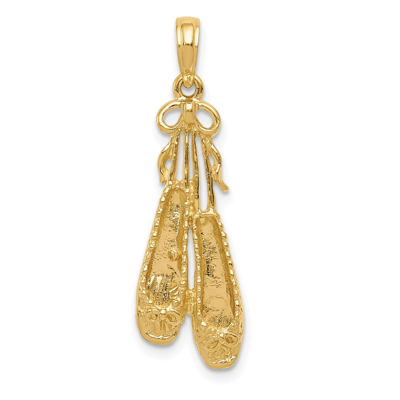 14k Yellow Gold Solid Satin Polished Ballet Slippers Pendant
