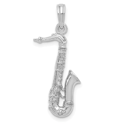 14k White Gold Solid Polished 3-D Saxophone Charm