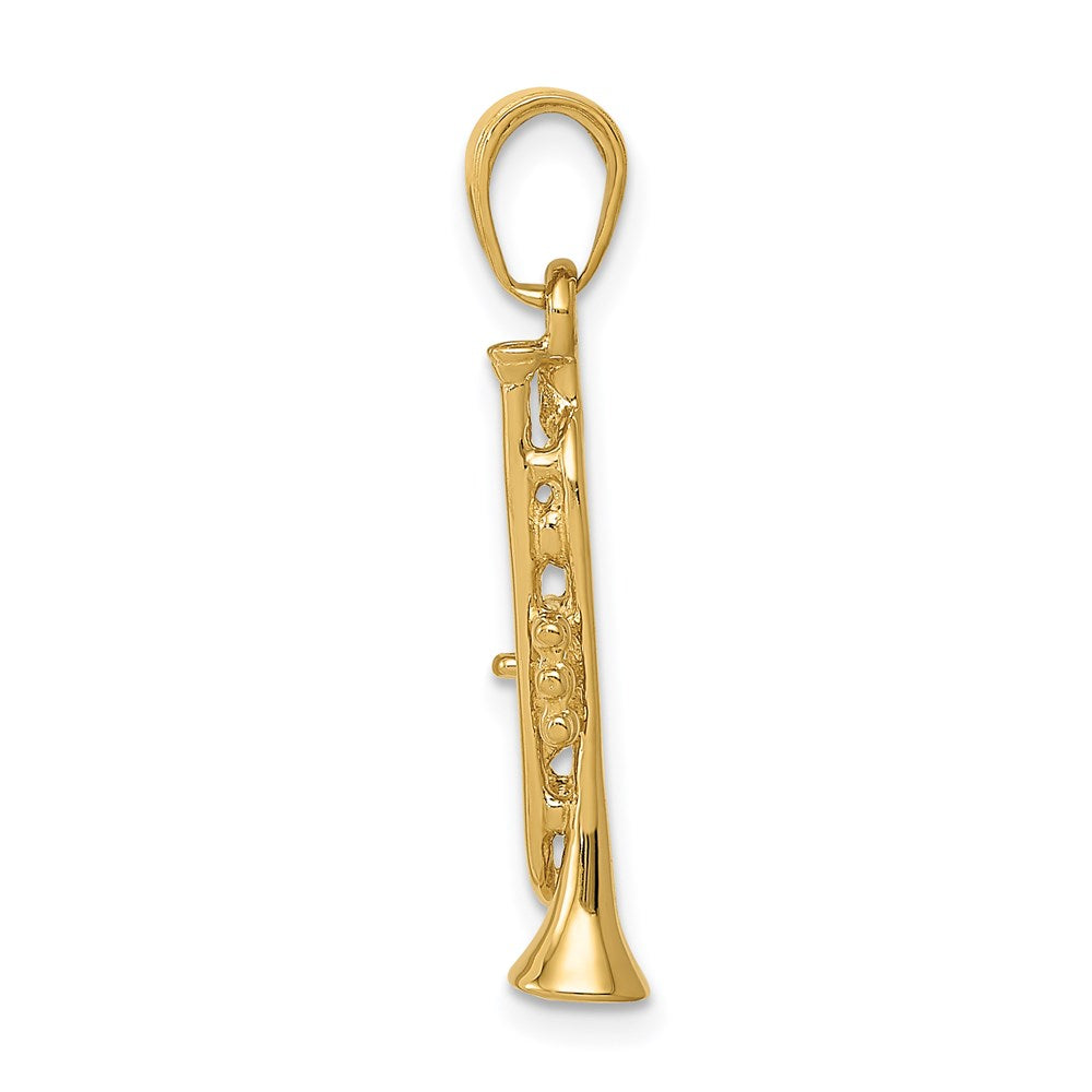 14k Yellow Gold Solid Polished 3-D Trumpet Pendant