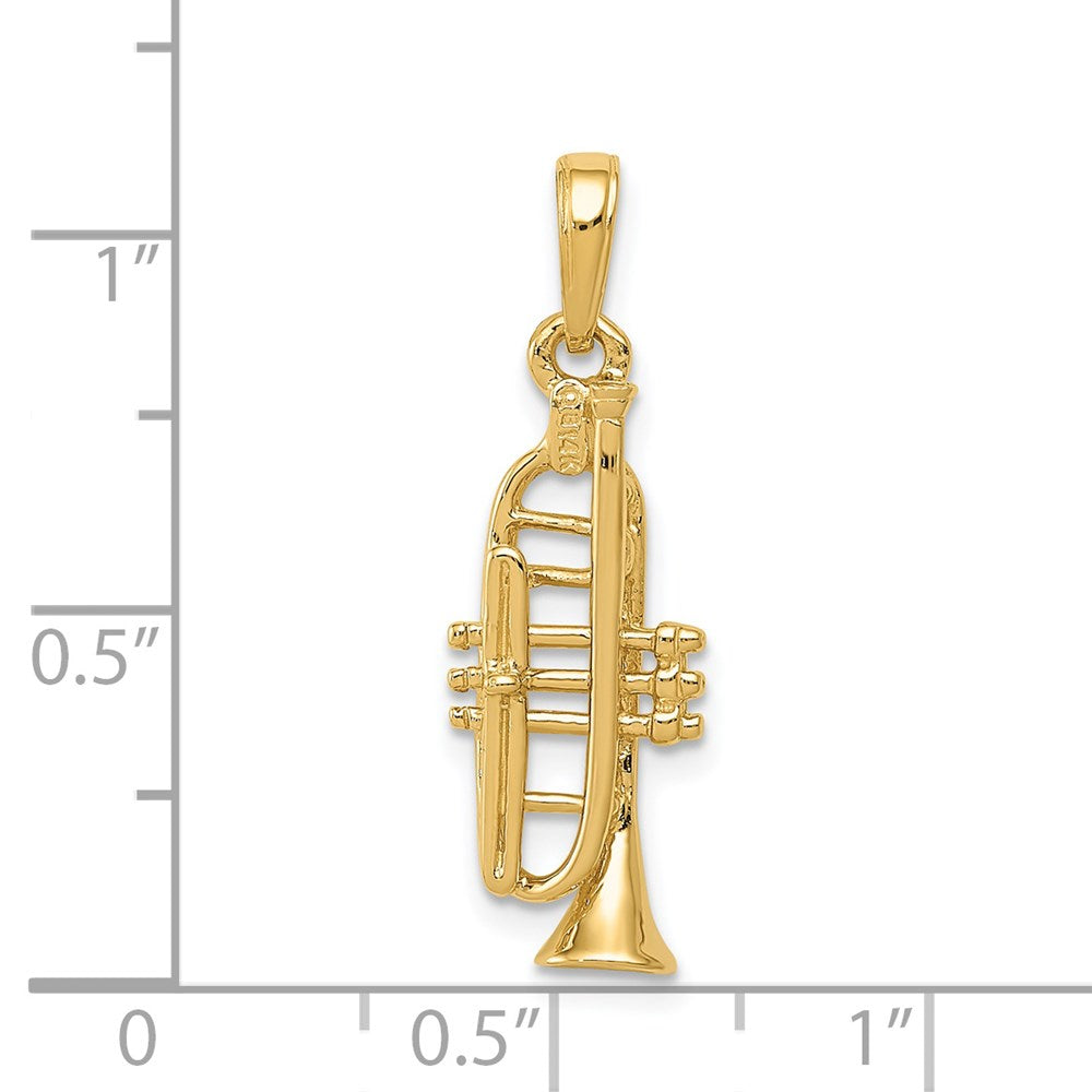 14k Yellow Gold Solid Polished 3-D Trumpet Pendant