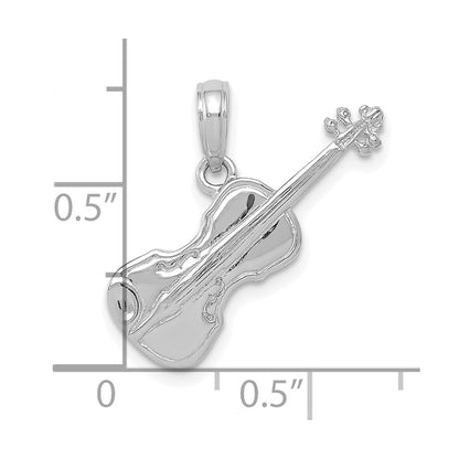 14k White Gold Polished Solid 3-D Violin Pendant