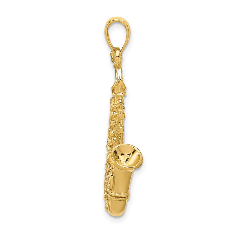 14k Yellow Gold Solid Polished 3-D Saxophone Pendant